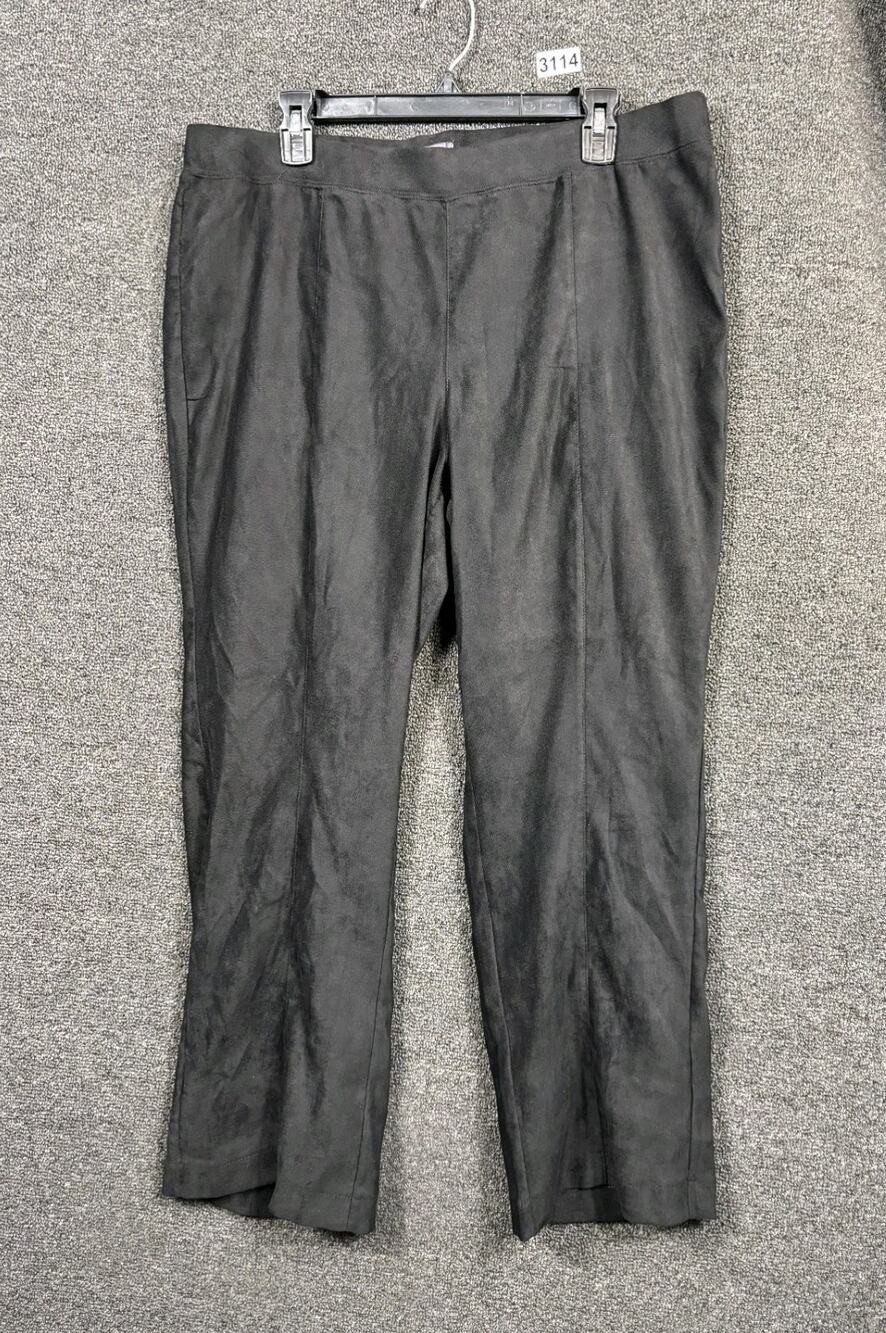 NYDJ Slim Bootcut Pull On Pants Womens Size 14W Black Stretch Faux Suede